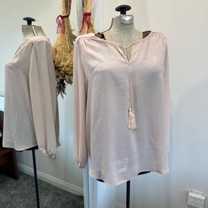 Light Pink Women’s Long-Sleeve Tassel V-Neck Blouse